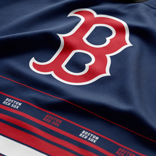 Close-up of a Boston Red Sox logo on a dark blue background with red and white accents.