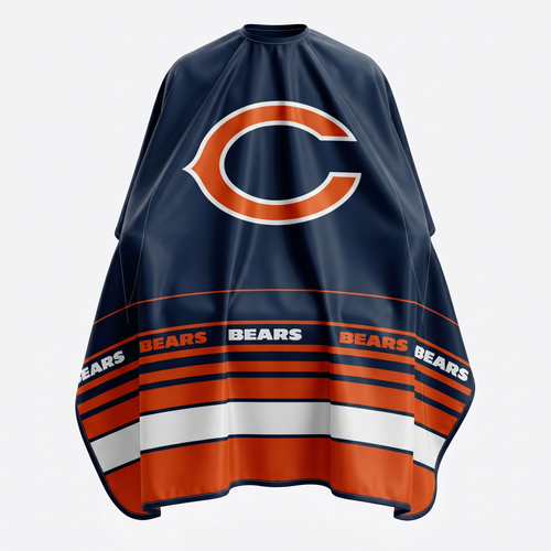 Navy blue cape with orange and white stripes and 'Bears' branding on a light gray background