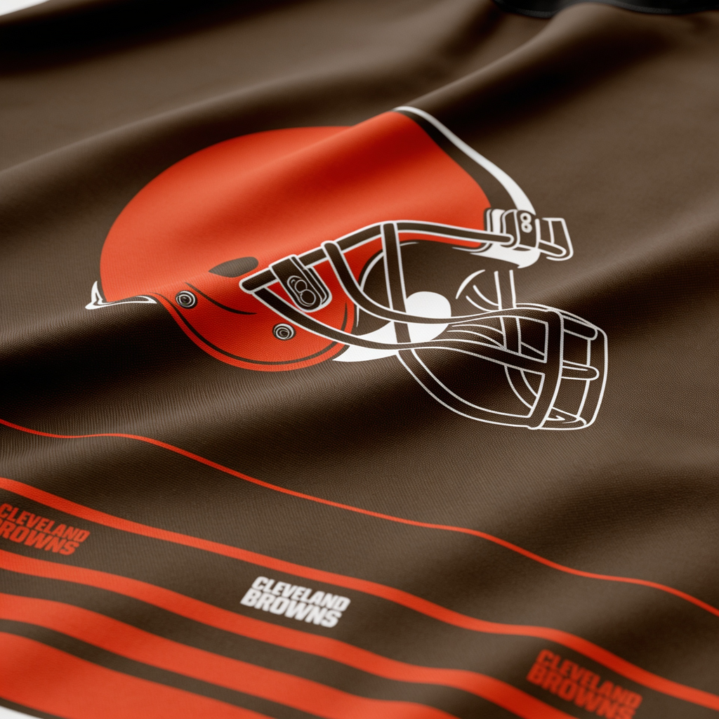 Cleveland Browns logo on a brown fabric background