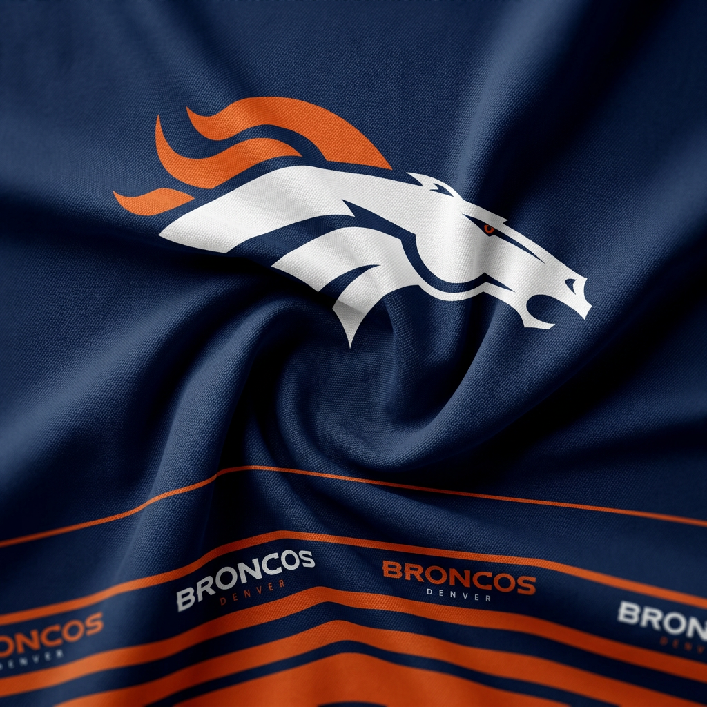 Denver Broncos logo on fabric with branding