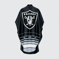 Black poncho with Oakland Raiders logo on a light gray background